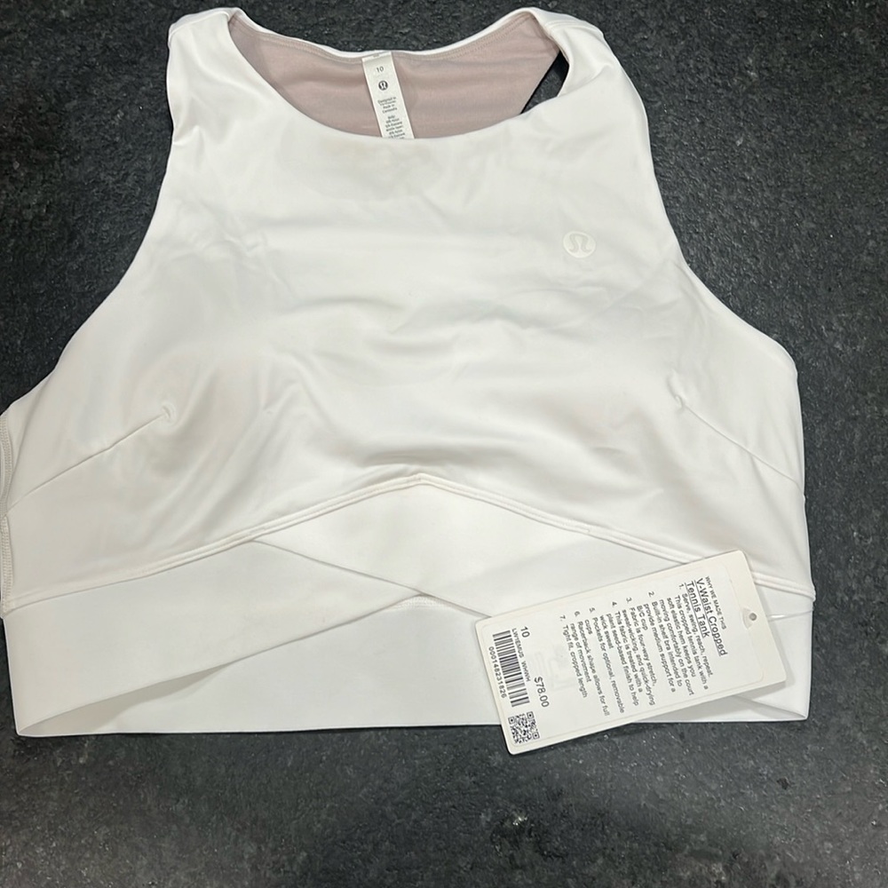 Lululemon White V-Waist Cropped Tennis Tank, size 10!